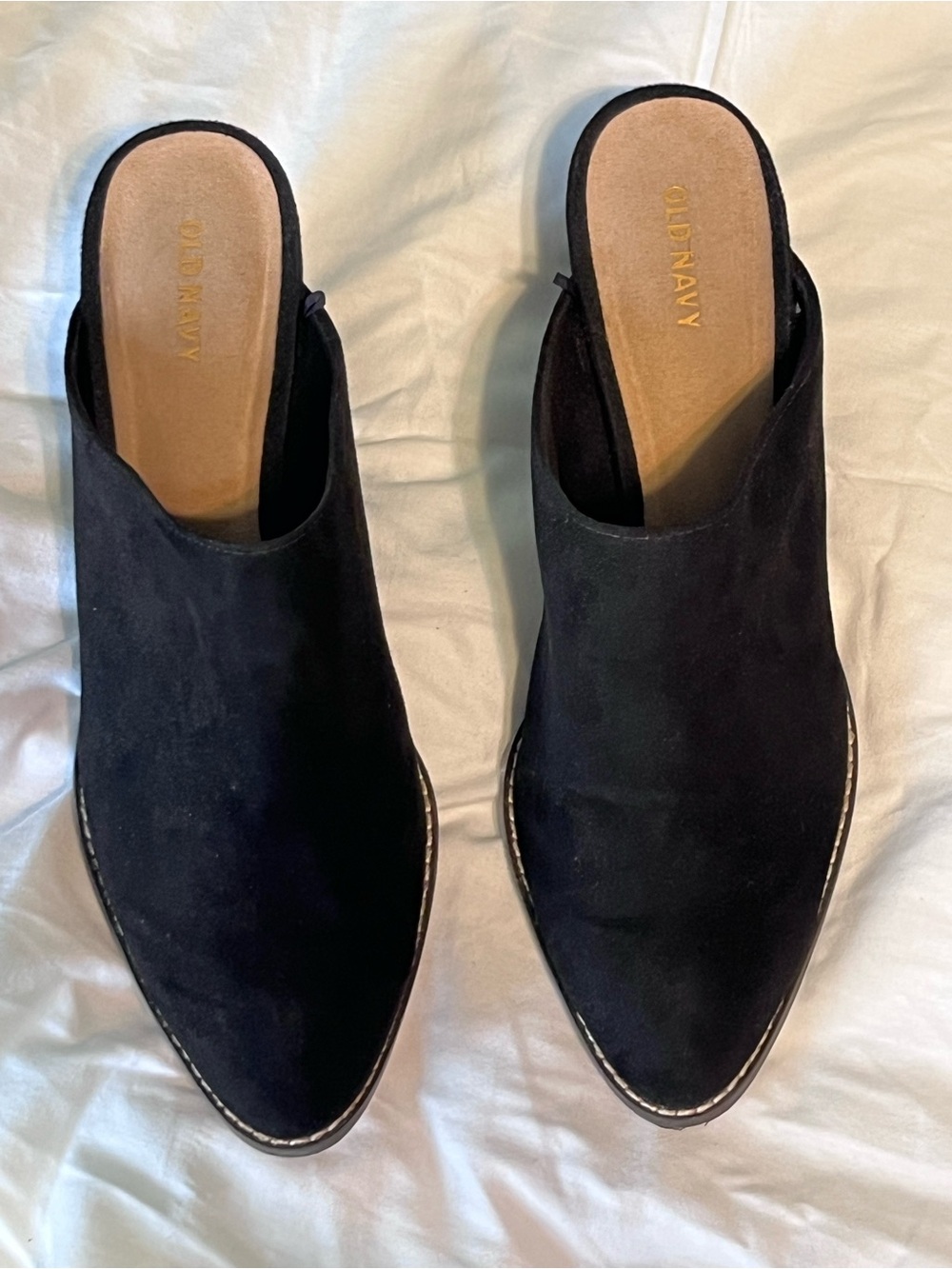 Old Navy Black Pointed Toe Suede Mule Slides
